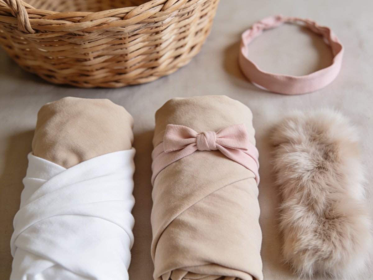 Minimalist baby photography props: wraps, headbands and soft textures