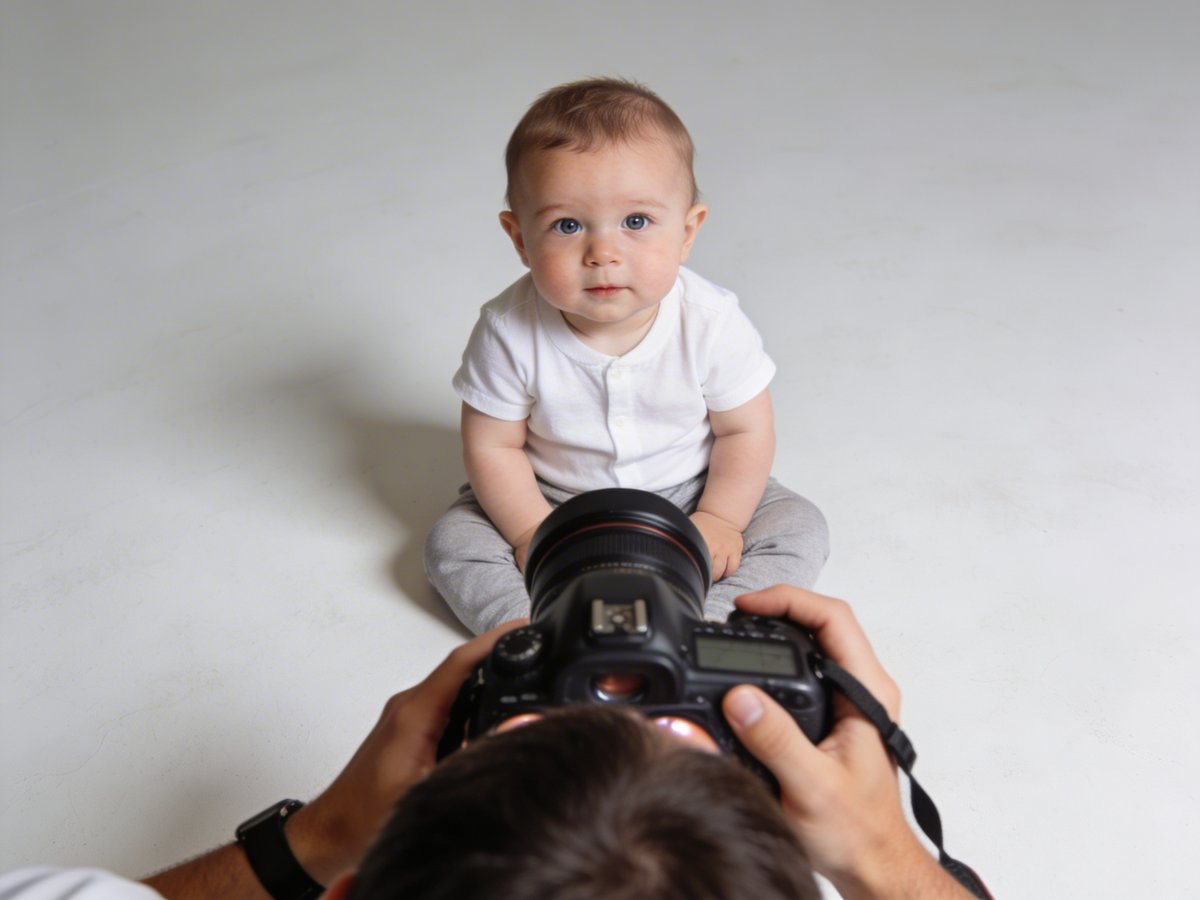 Photographer at baby's eye level for optimal composition